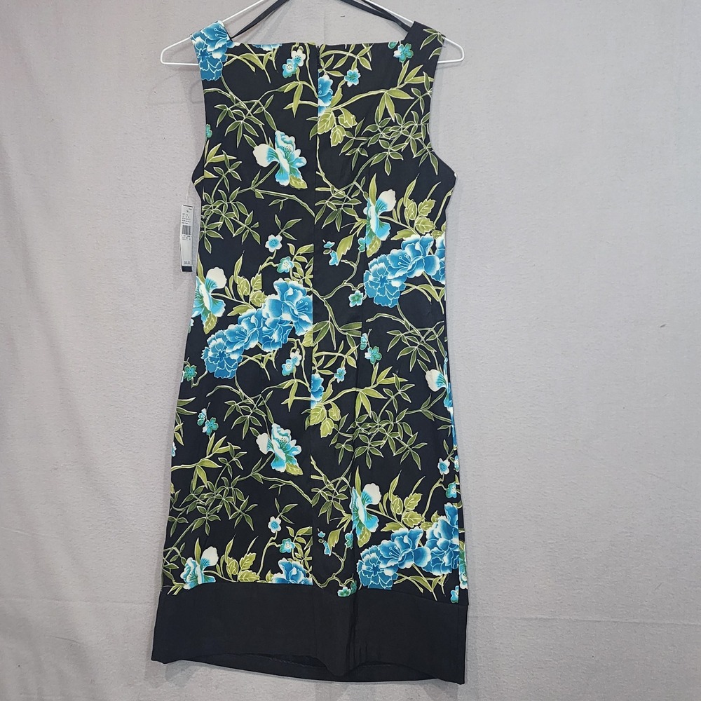 AB Studio Floral Sheath Dress Black Blue Green Sleeveless 0381F77 Womens S 4 NEW